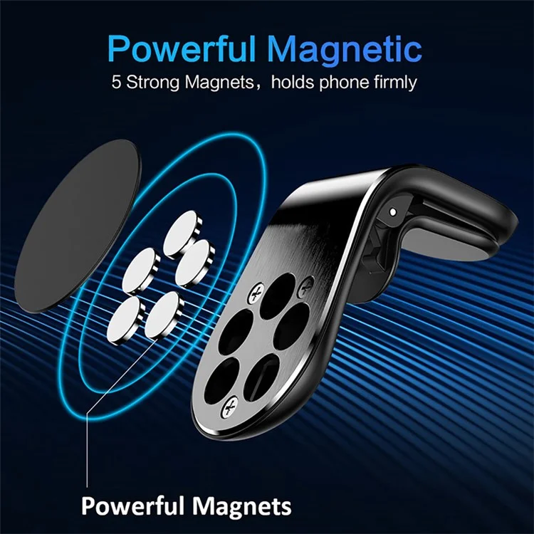F3 Magnetischer L-Typ Handyhalter Autobelüftungshalterung Smartphone-Ständer Clip-Halterung - Schwarz