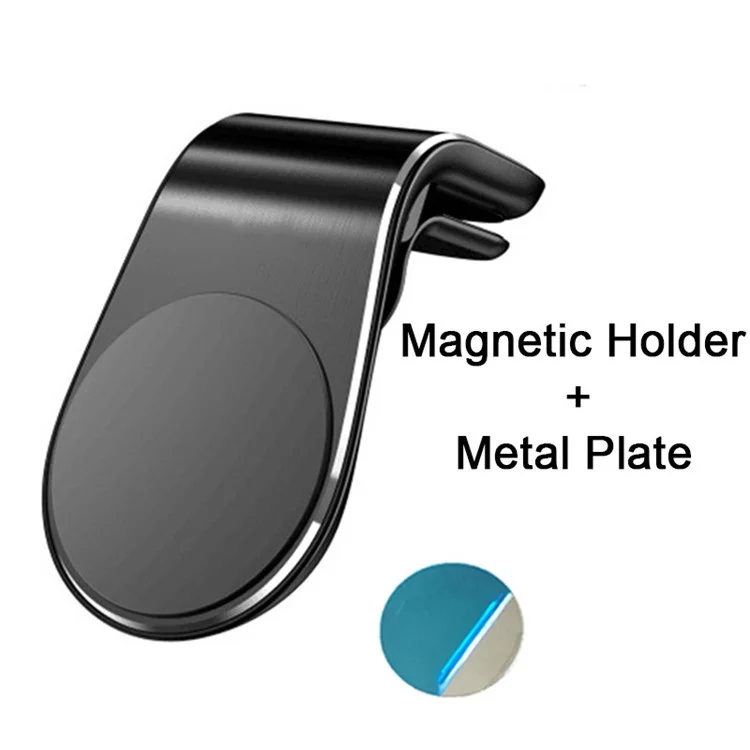 F3 Magnetischer L-Typ Handyhalter Autobelüftungshalterung Smartphone-Ständer Clip-Halterung - Schwarz