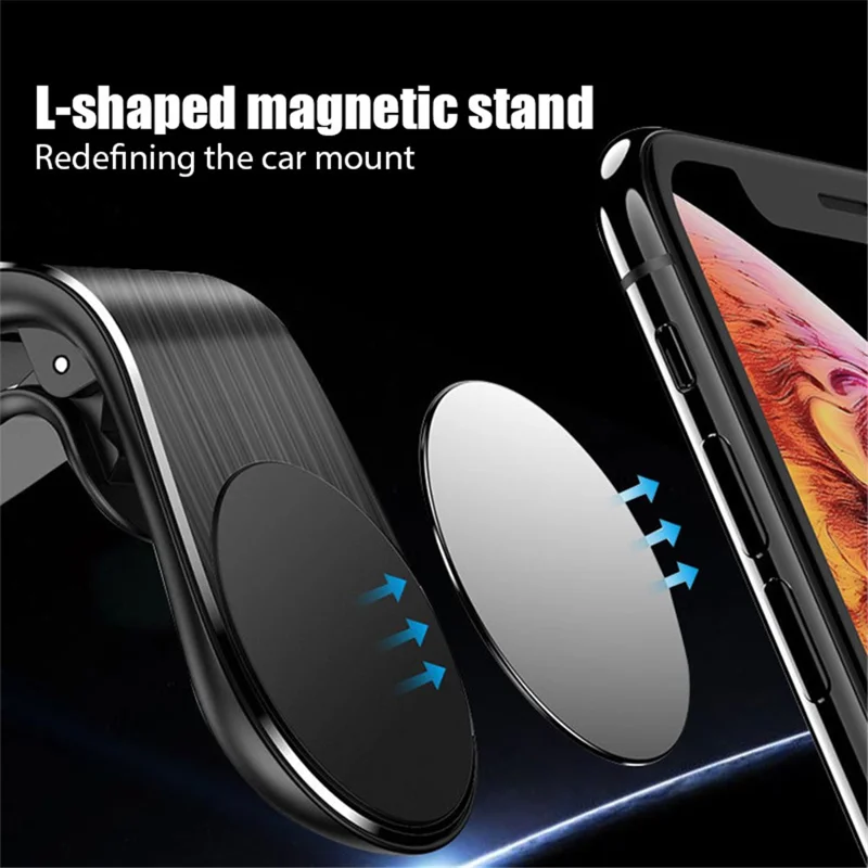 F3 Magnetic L-Type Phone Holder Car Air Vent Smartphone Stand Clip Mount - Silver