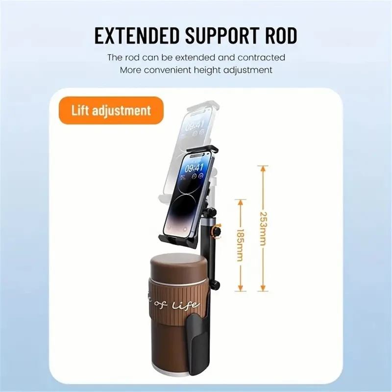 ZY-S10 360 Degree Rotation Car Water Cup Holder Extendable Rod Phone / Tablet Bracket