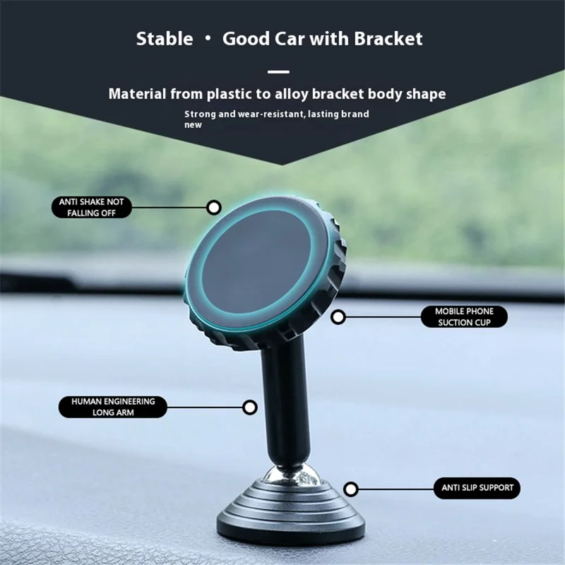 Q7 Suction Cup Bottom Phone Holder Magnetic Car Dashboard Phone Bracket for SUV Vehicle - Silver
