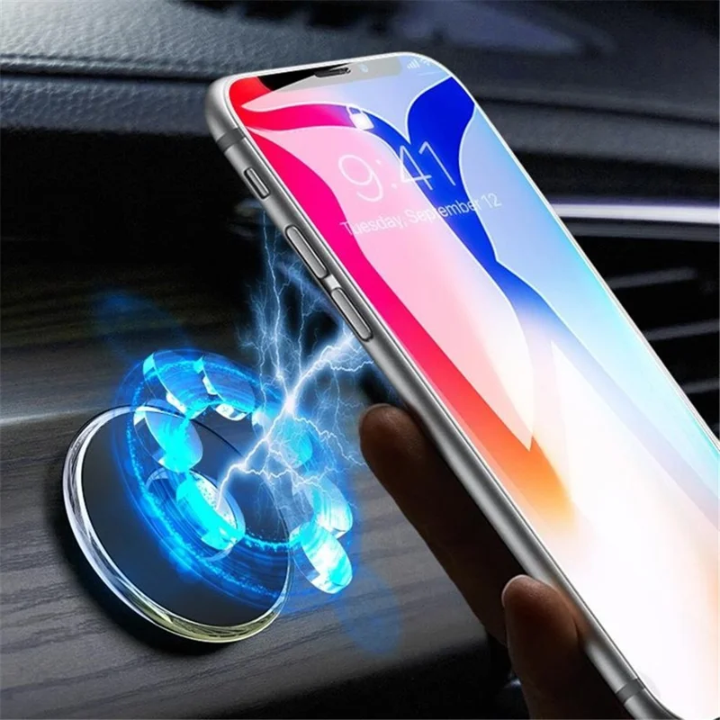 Q6 Car Dashboard Magnetic Phone Mount Ring Shape Phone Holder with Adhesive Bottom - Chrome Color