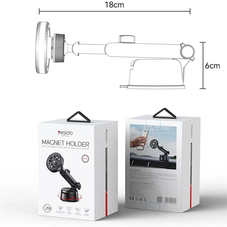 YESIDO C266 Magnetic Car Dashboard Phone Holder Suction Cup Mount Cellphone Stand