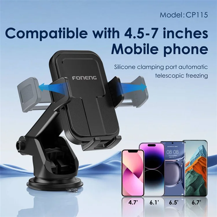 Clip de support de téléphone portable avec ventouse et base rotative FONENG CP115 pour voiture