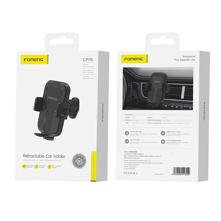 Clip de support de téléphone portable avec ventouse et base rotative FONENG CP115 pour voiture