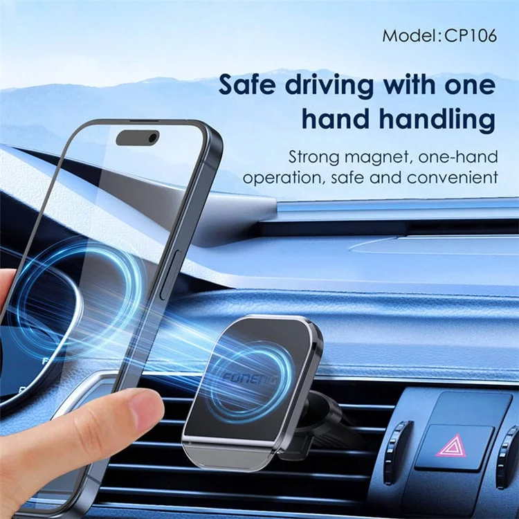 Support de téléphone magnétique pour bouche d'aération de voiture FONENG CP106 avec rotation à 360 degrés - Noir