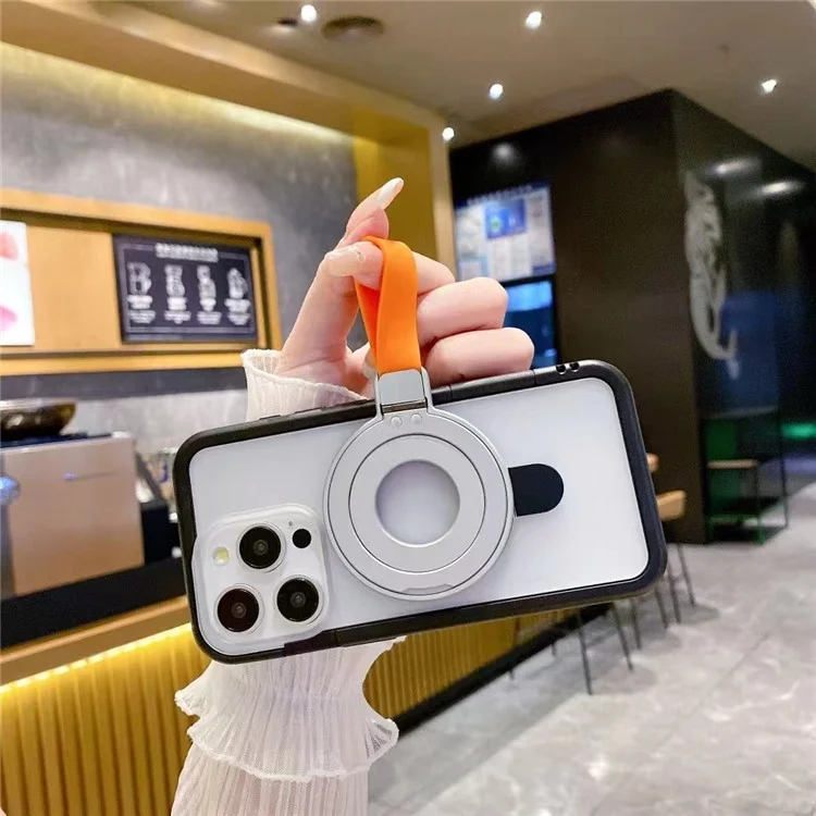 Phone Grip Stand with Finger Loop Strap Magnetic Ring Holder Kickstand for iPhone 15-12 - White