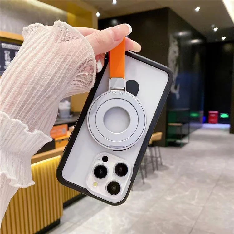 Phone Grip Stand with Finger Loop Strap Magnetic Ring Holder Kickstand for iPhone 15-12 - White