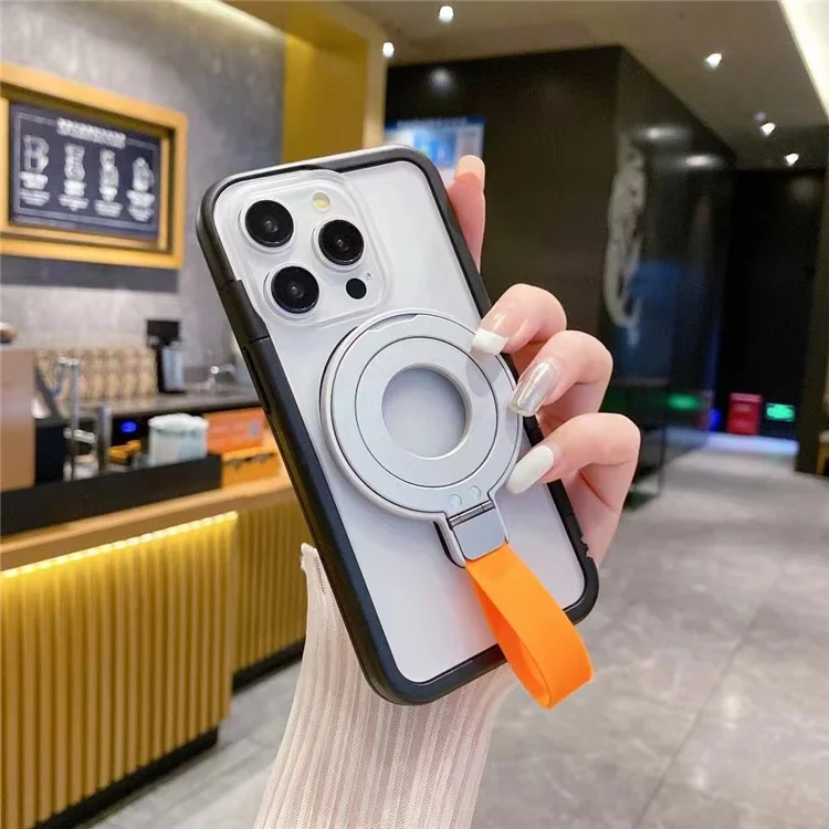 Phone Grip Stand with Finger Loop Strap Magnetic Ring Holder Kickstand for iPhone 15-12 - White