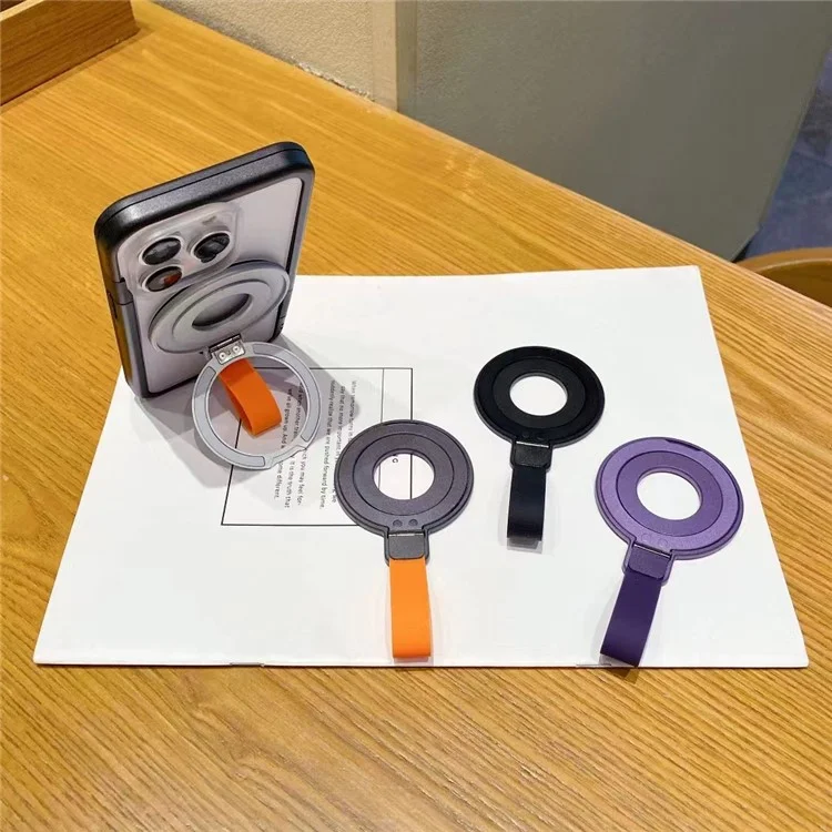 Phone Grip Stand with Finger Loop Strap Magnetic Ring Holder Kickstand for iPhone 15-12 - White