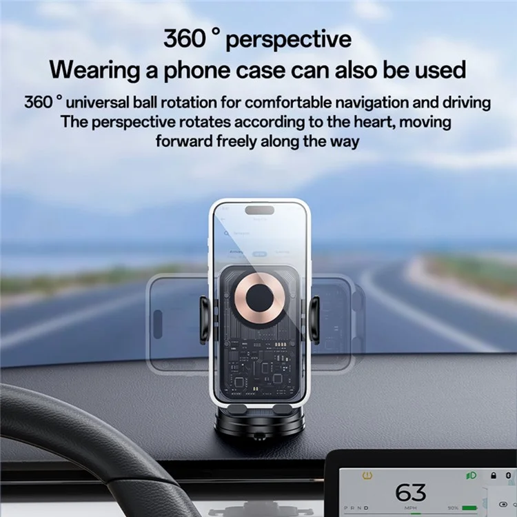 YESIDO C307 Phone Holder Stand 15W Wireless Charger Car Dashboard Suction Cup Bracket Auto Clamping