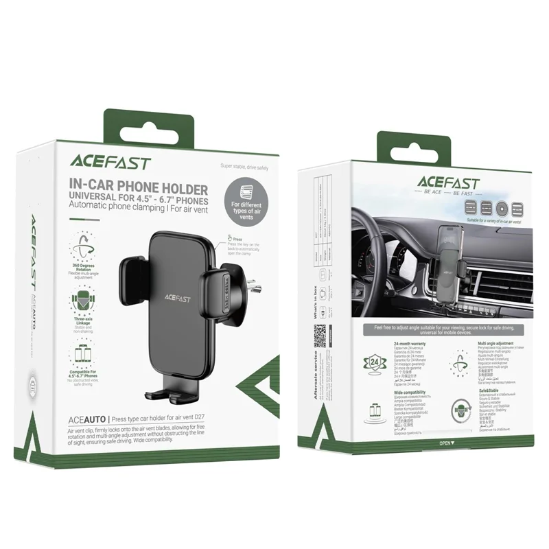 ACEFAST D27 Press Type Phone Stand Holder Car Air Vent 360 Degree Rotation Phone Clamp