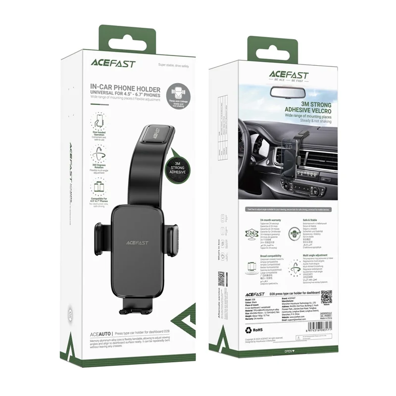 ACEFAST D28 Car Center Console Phone Stand Holder Press Type Hook Loop Fastener