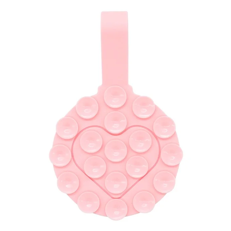 RK-X18 19 Grano Ventosa de Silicona en Forma de Corazón Doble Soporte de Teléfono Desmontable - Rosa