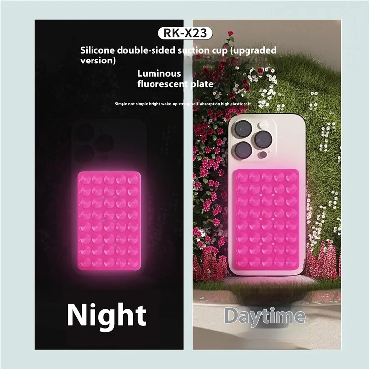 RK-X8 Noctilucent Phone Suction Mount 40 Grain Silicone Double Sided Suction Cups Phone Holder - Rose