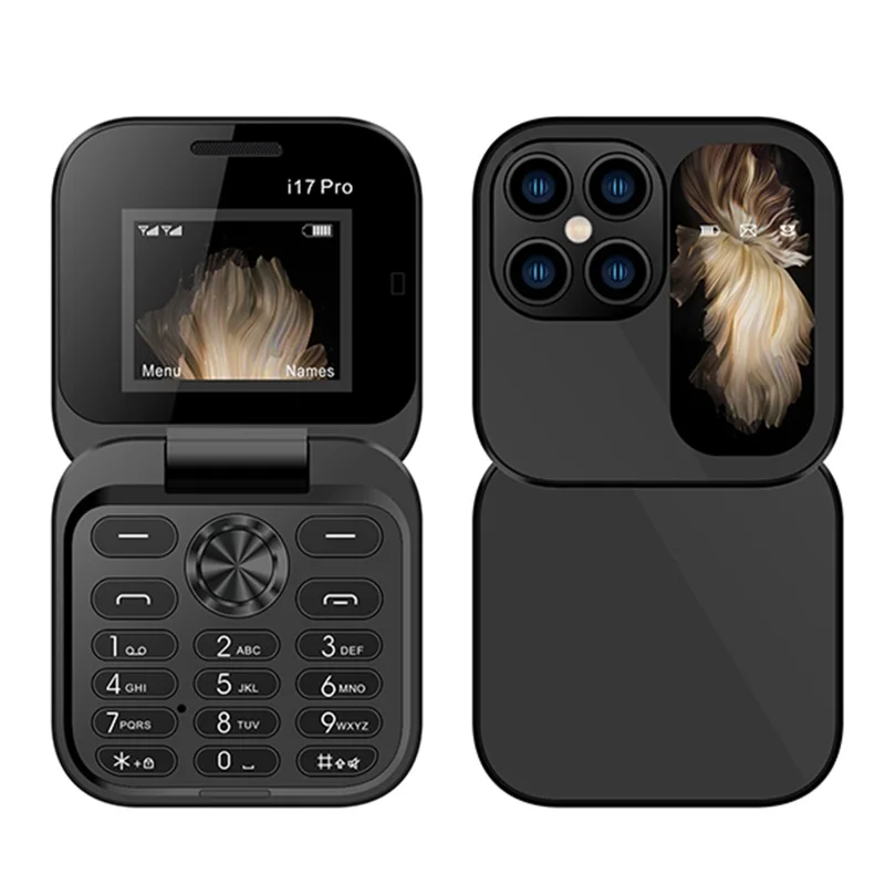i17mini Dual SIM Mini Elderly Mobile Phone 2G 32MB+32MB Flip Foldable Phone - Black