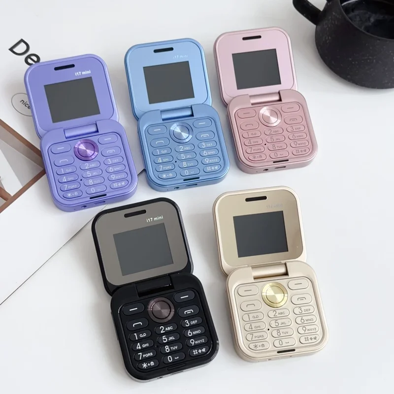 i17mini Dual SIM Mini mobiltelefon för äldre 2G 32MB+32MB Flip vikbar telefon - Lila