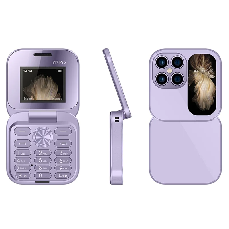 i17mini Dual SIM Mini mobiltelefon för äldre 2G 32MB+32MB Flip vikbar telefon - Lila