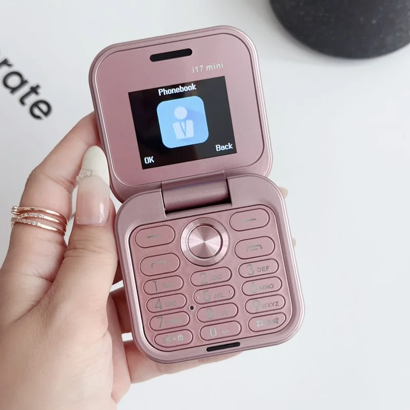 i17mini Dual SIM Mini mobiltelefon för äldre 2G 32MB+32MB Flip vikbar telefon - Lila