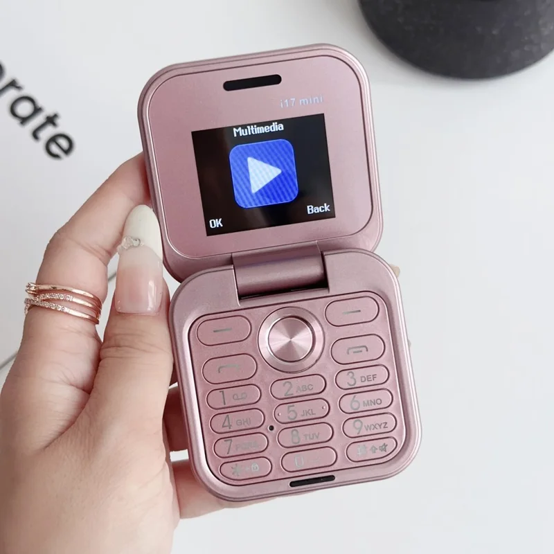 i17mini Dual SIM Mini mobiltelefon för äldre 2G 32MB+32MB Flip vikbar telefon - Lila