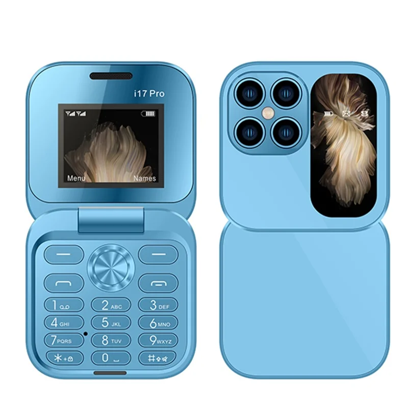 i17mini Dual SIM Mini Elderly Mobile Phone 2G 32MB+32MB Flip Foldable Phone - Blue