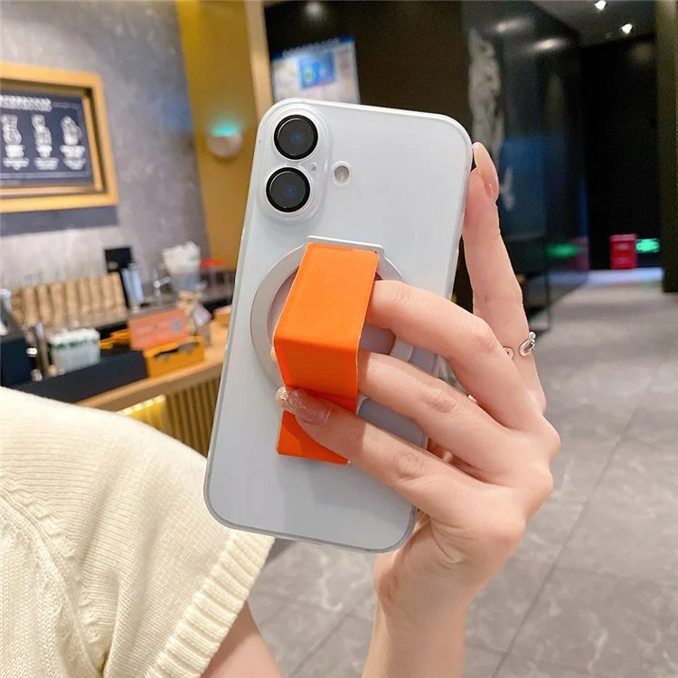 Legierung + PU-Leder Ständer kompatibel mit MagSafe Smartphone-Halterung - Silber / Orange