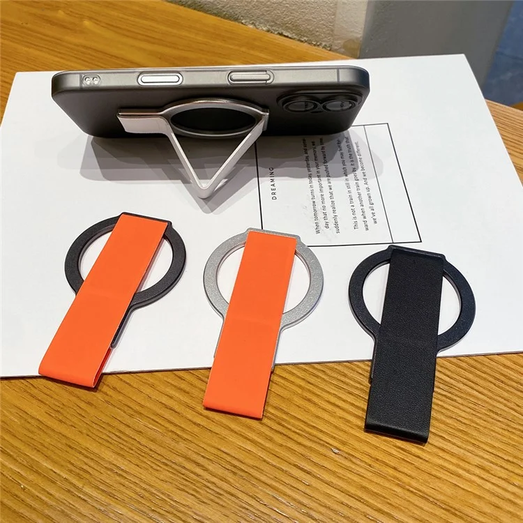 Legierung + PU-Leder Ständer kompatibel mit MagSafe Smartphone-Halterung - Silber / Orange