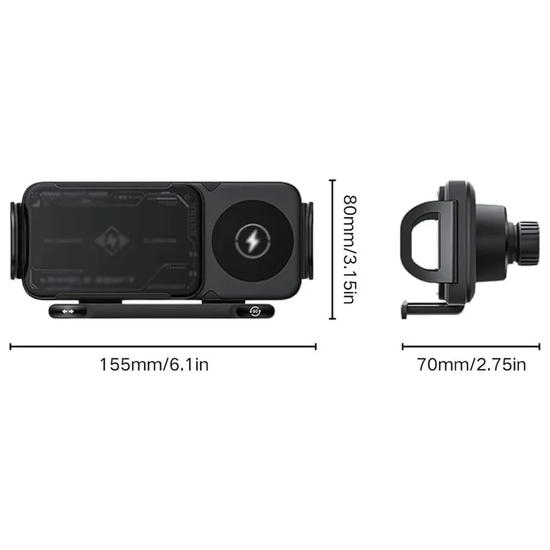 15W Car Air Outlet Rotating Wireless Charging Phone Holder (Air Outlet Model) - Grey