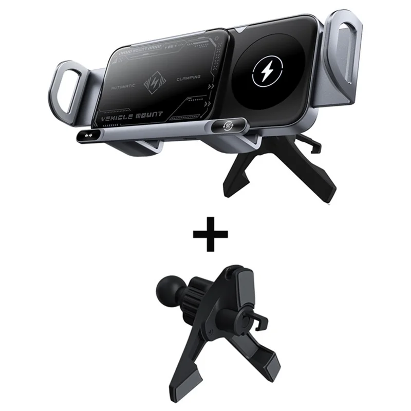15W Car Air Outlet Rotating Wireless Charging Phone Holder (Air Outlet Model) - Grey