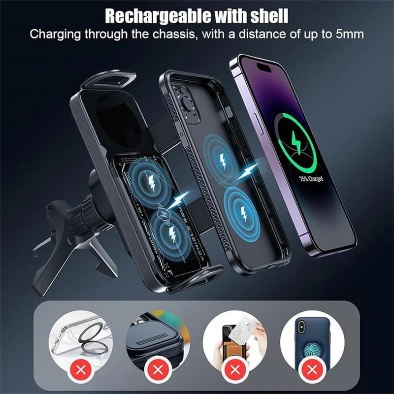 15W Car Air Outlet Rotating Wireless Charging Phone Holder (Air Outlet Model) - Grey