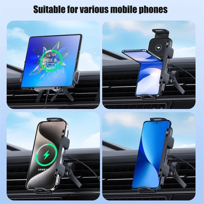 15W Car Air Outlet Rotating Wireless Charging Phone Holder (Air Outlet Model) - Grey