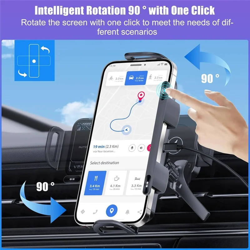 15W Car Air Outlet Rotating Wireless Charging Phone Holder (Air Outlet Model) - Grey