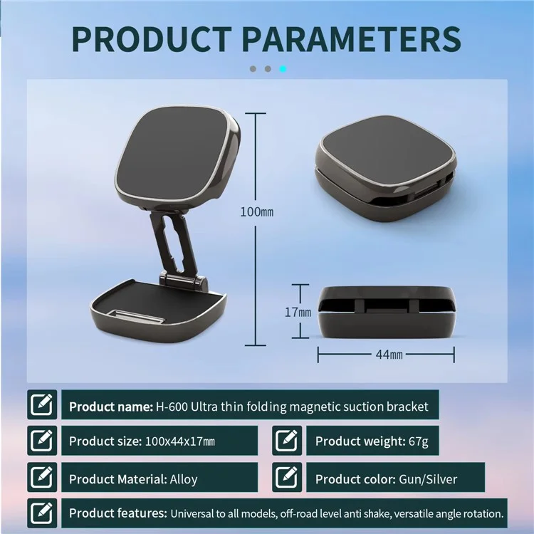 Suporte magnético para celular no painel do carro H600, feito de liga de zinco dobrável - Desbotado