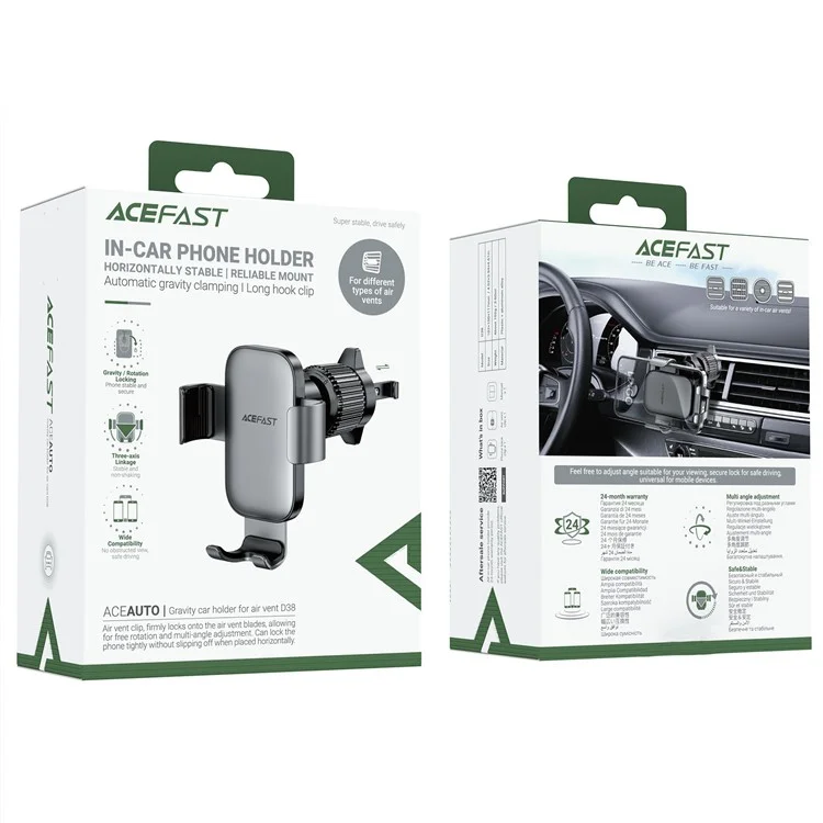 Support de téléphone pour voiture ACEFAST D38 avec support de gravité en alliage d'aluminium pour aération