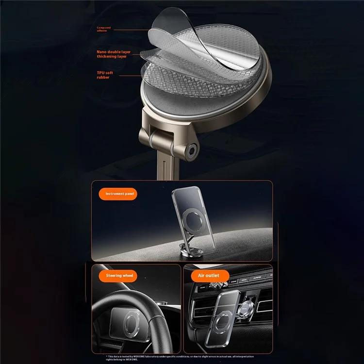 Soporte para teléfono de coche WEKOME WA-S63 Montaje magnético multifunción giratorio 360° de aleación de zinc - Gris