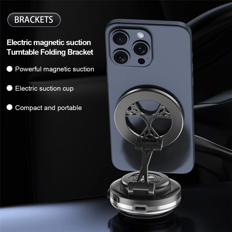 C6 Rotatable Vacuum Suction Phone Stand Foldable Magnetic Phone Holder Adjustable Angle - Grey