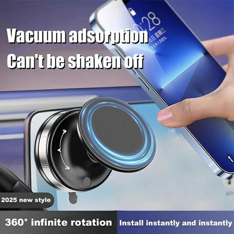 T29 Magnetic Car Phone Mount Suction Cup Holder Dashboard Windshield Adjustable Phone Stand - Black