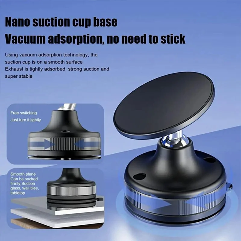 T29 Magnetic Car Phone Mount Suction Cup Holder Dashboard Windshield Adjustable Phone Stand - Black