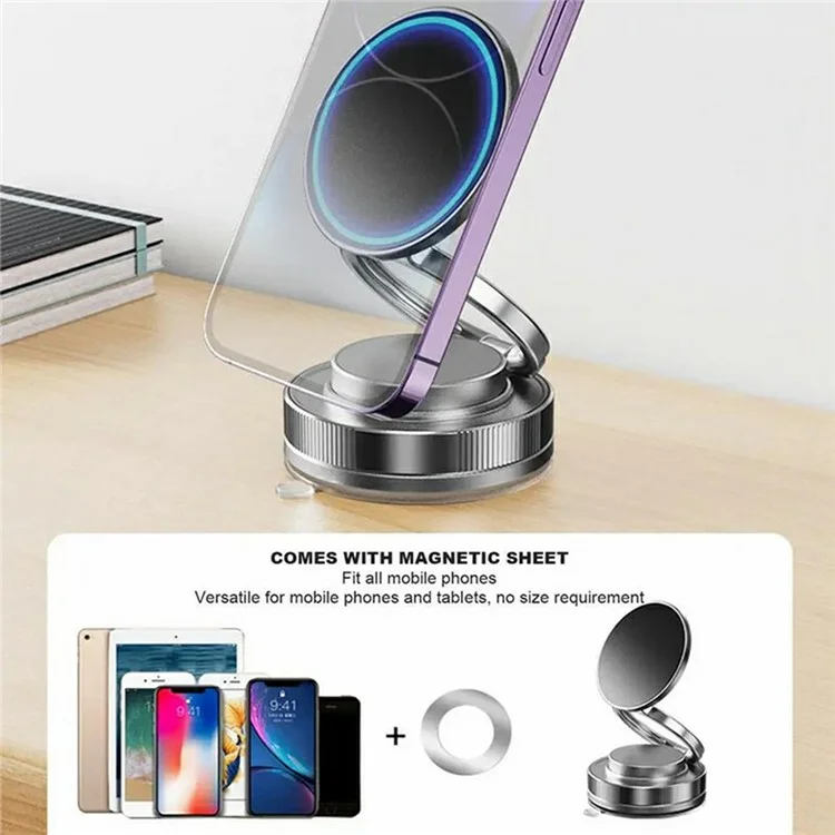 T28 Multifunctional Car Phone Holder Desktop Vacuum Suction Magnetic Stand For Vehicle  /  Home Use - Black