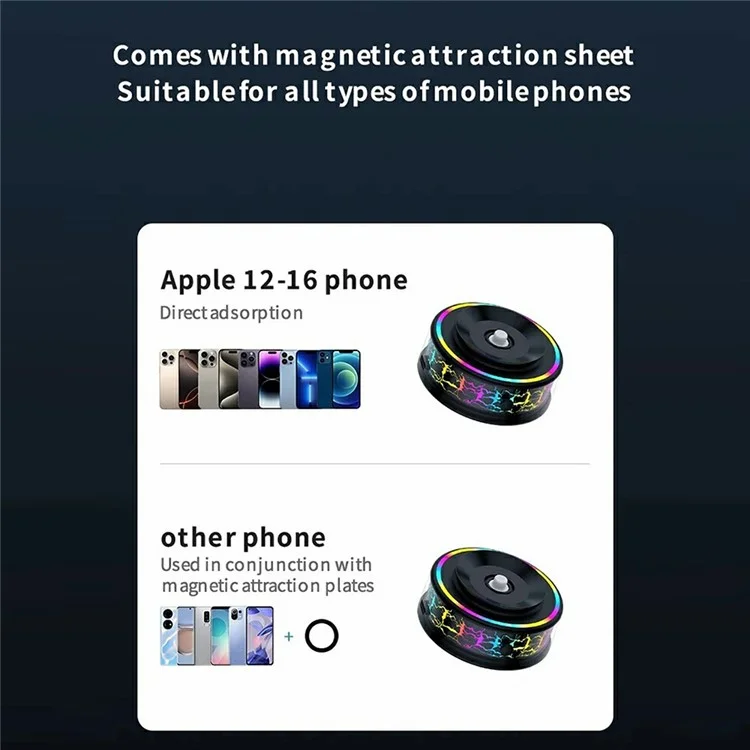 X12 Magnetic Car Dashboard Phone Holder Navigation Mount Vacuum Suction Cup Stand with Colorful Crackle Light