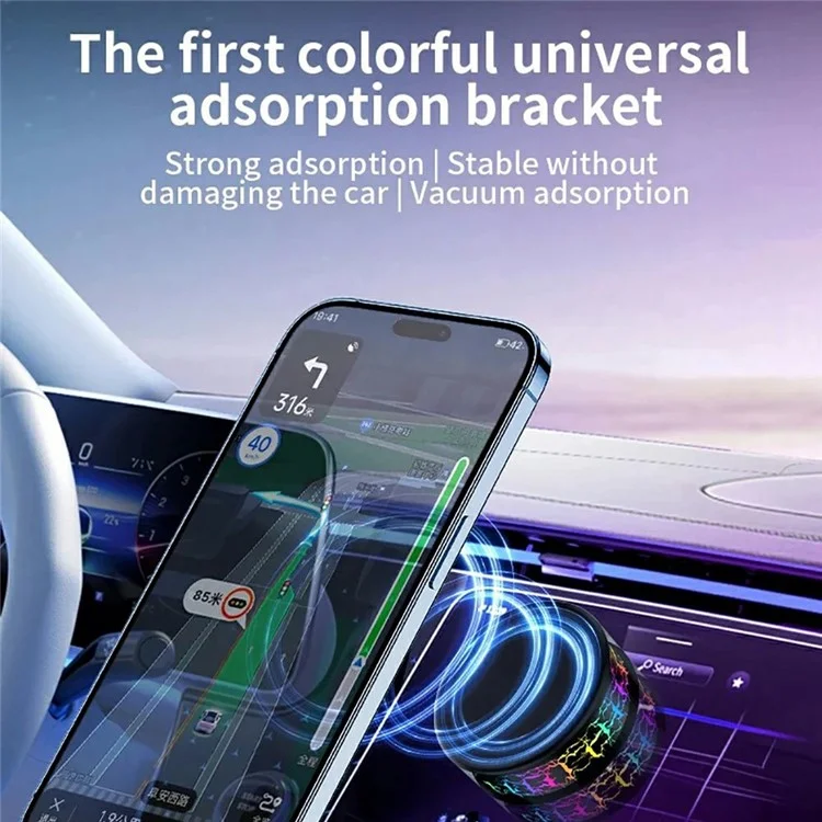X12 Magnetic Car Dashboard Phone Holder Navigation Mount Vacuum Suction Cup Stand with Colorful Crackle Light