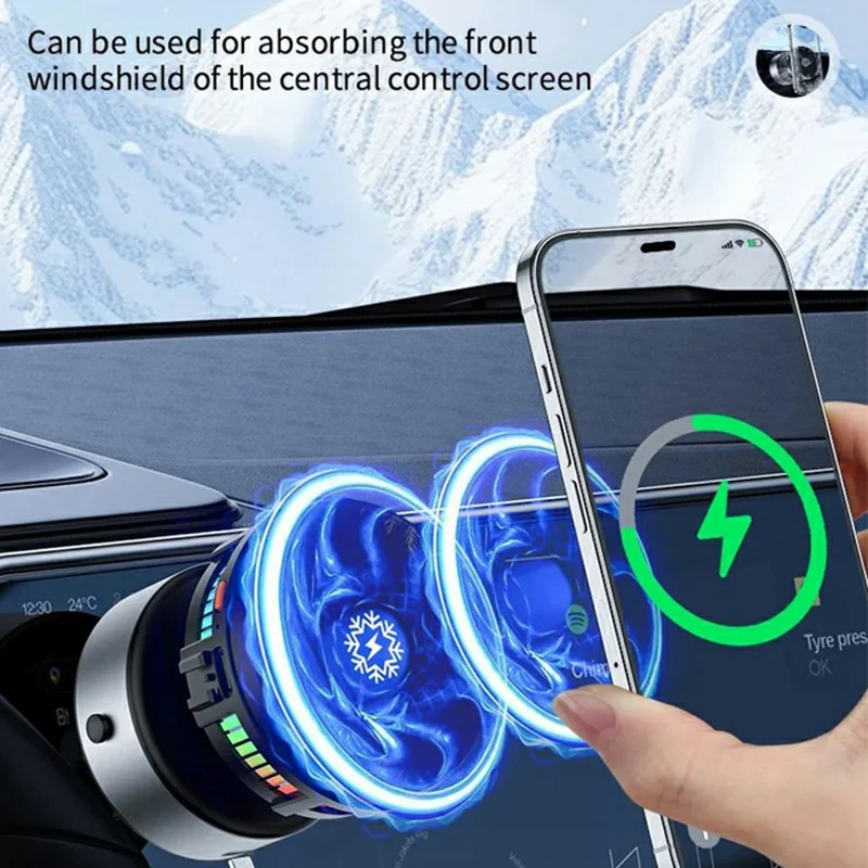 X19 360 Degree Rotation Car Phone Holder 15W Wireless Charging Vacuum Suction Cooling Magnetic Phone Stand - Silver