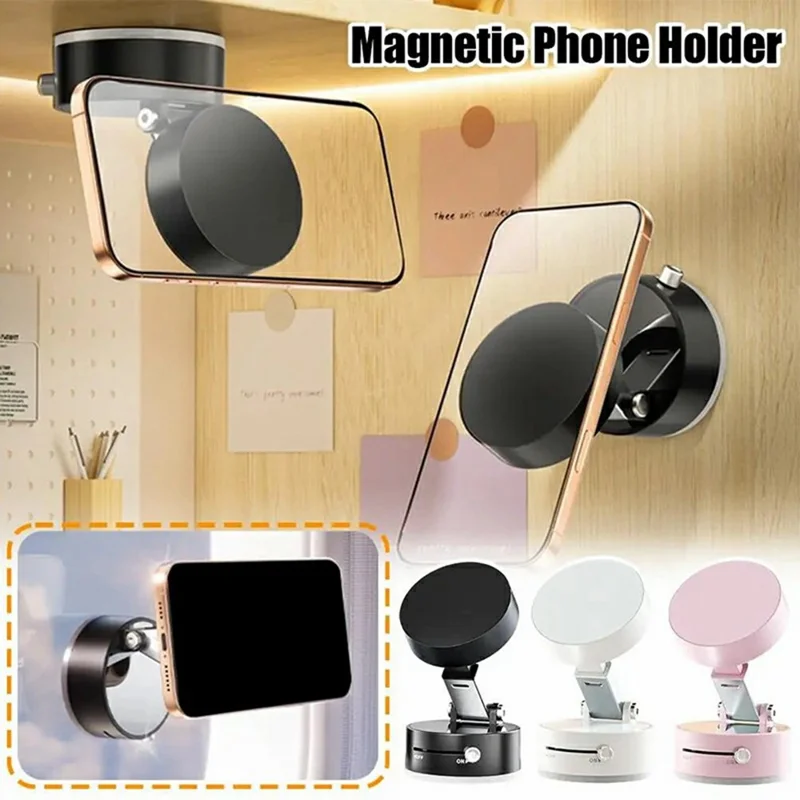 P1 Vacuum Suction Cup Phone Holder Magnetic Foldable Car Desktop Cellphone Stand - Pink