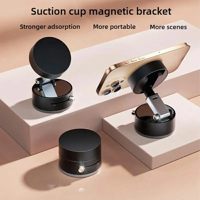 P1 Vacuum Suction Cup Phone Holder Magnetic Foldable Car Desktop Cellphone Stand - Pink