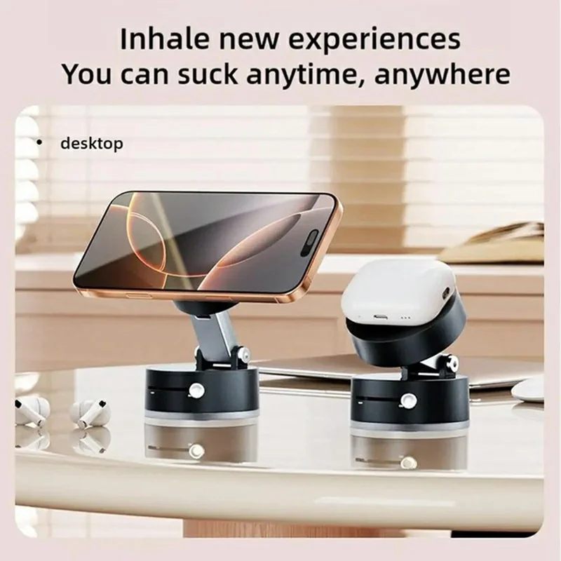 P1 Vacuum Suction Cup Phone Holder Magnetic Foldable Car Desktop Cellphone Stand - Pink