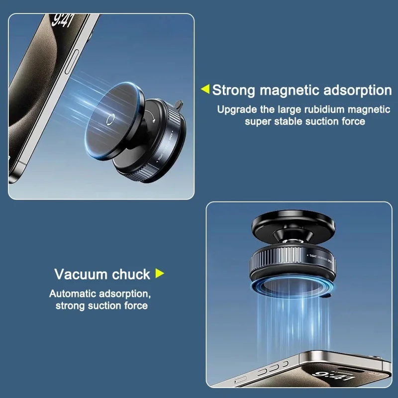 K009 Mechanical Vacuum Suction Magnetic Car Phone Mount 360 Degree Rotation Navigation Holder - Black