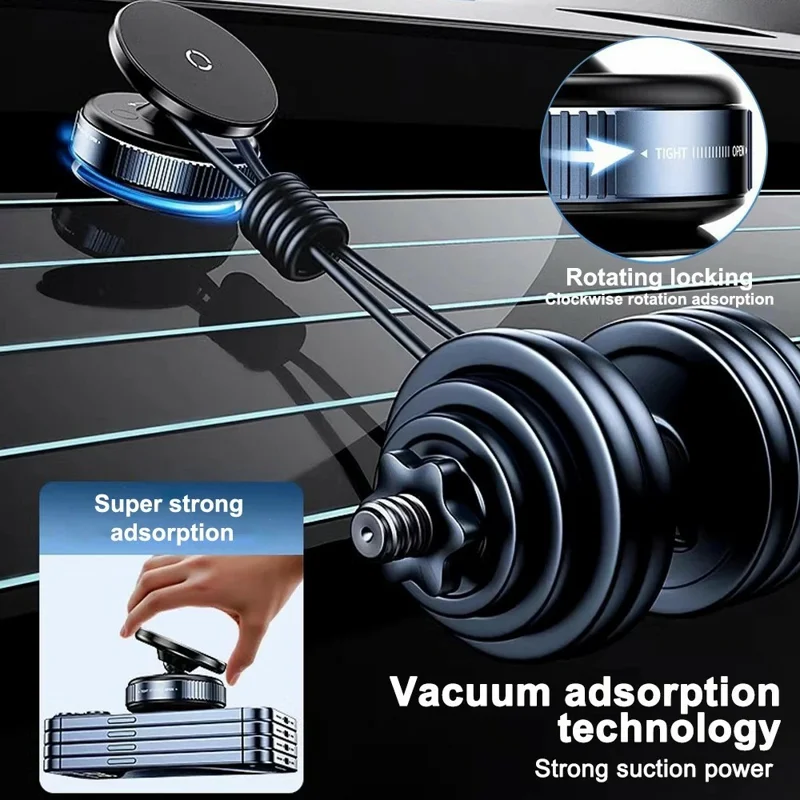 K009 Mechanical Vacuum Suction Magnetic Car Phone Mount 360 Degree Rotation Navigation Holder - Black