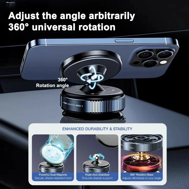 K009 Mechanical Vacuum Suction Magnetic Car Phone Mount 360 Degree Rotation Navigation Holder - Black