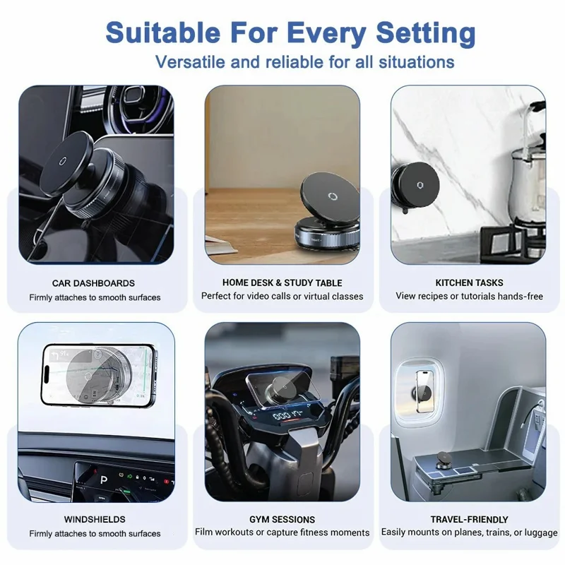 K009 Mechanical Vacuum Suction Magnetic Car Phone Mount 360 Degree Rotation Navigation Holder - Black