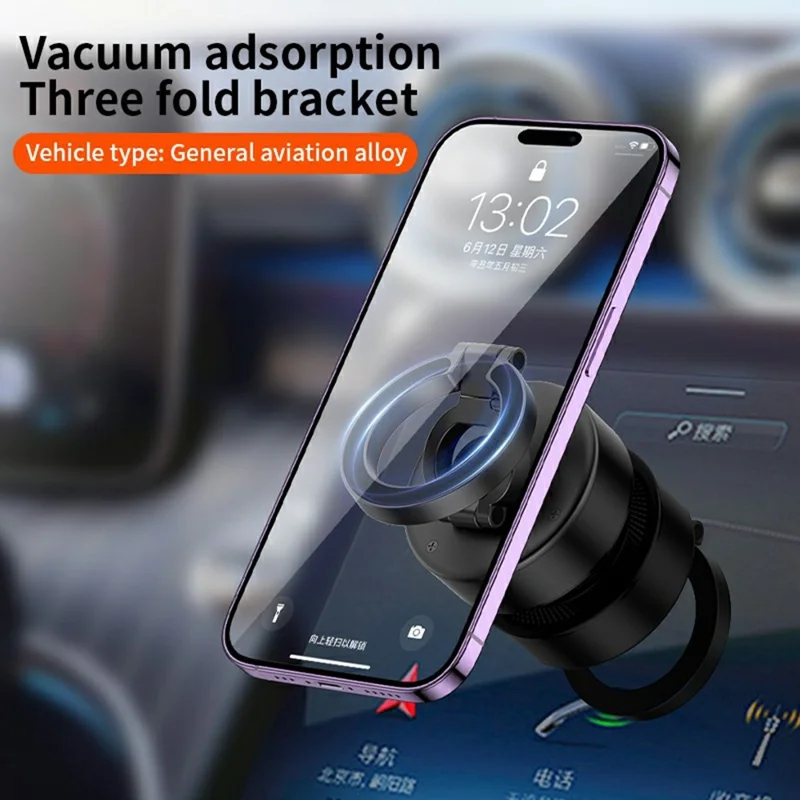D1 Foldable Magnetic Car Dashboard Phone Holder Universal Vacuum Suction Navigation Stand - Black